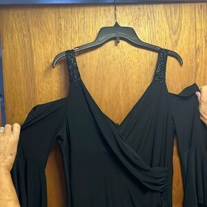 Long black formal dress pleated on the side